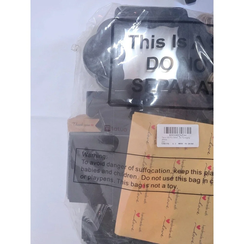 Tatuo 150 Pcs Bakery Packaging Set Black Gift Boxes Twine Stickers Tags 4x4